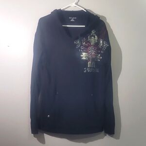 DKNY black hooded shirt lapel